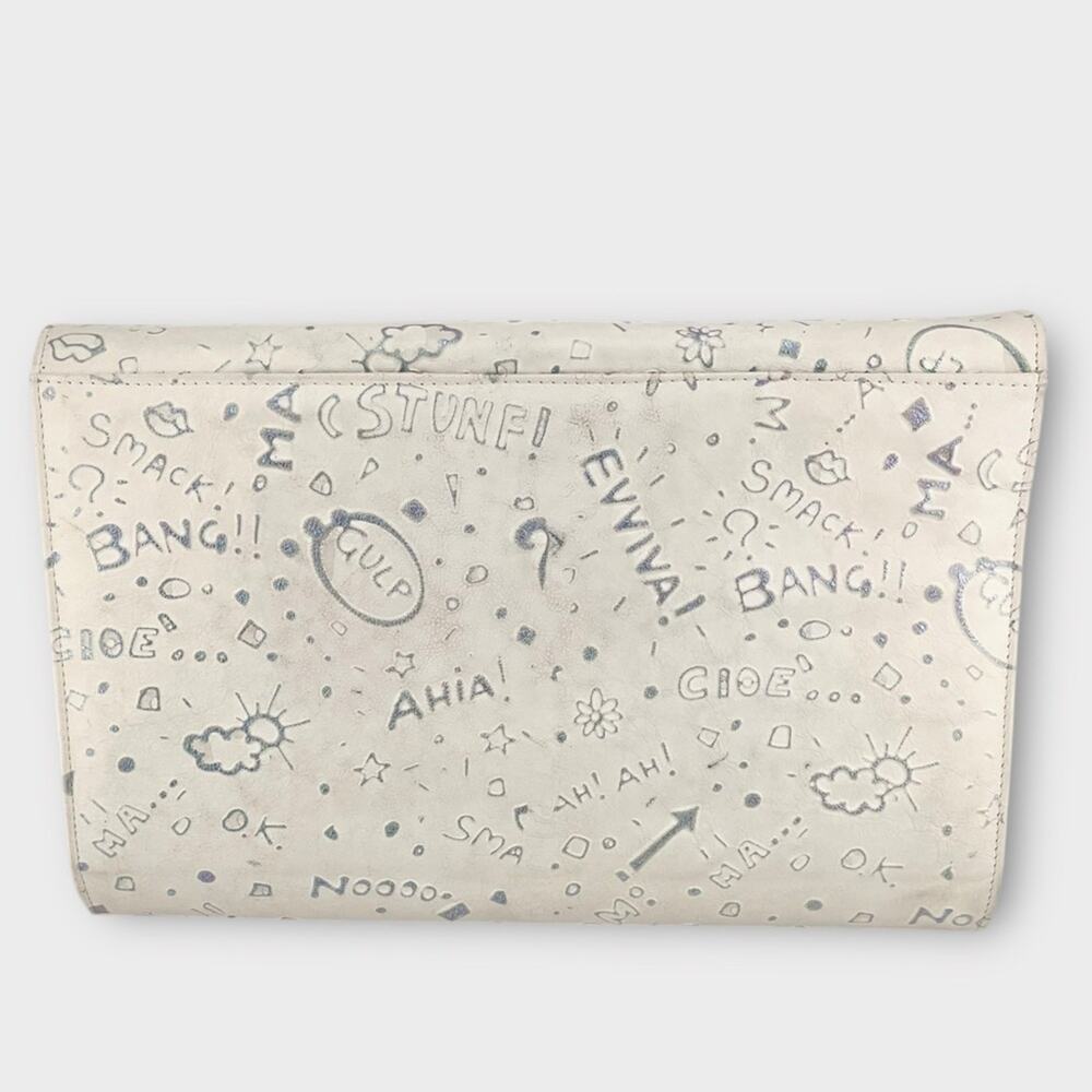 VINTAGE unique comic book inspired white/silver envelope clutch purse - Picture 3 of 6
